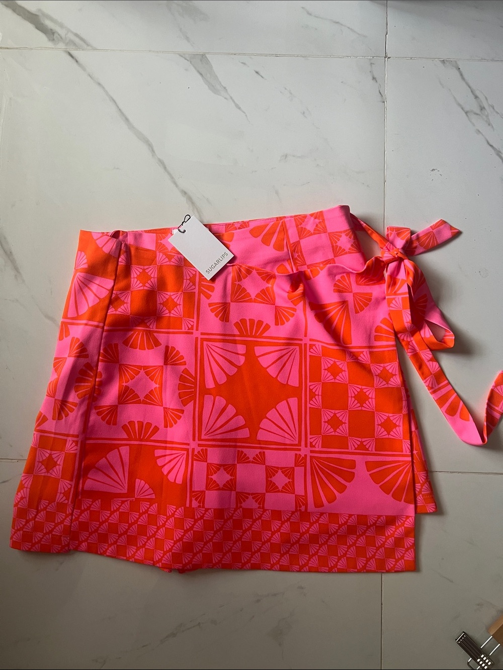 Sugarlips Pink and Orange Floral Wrap Skirt